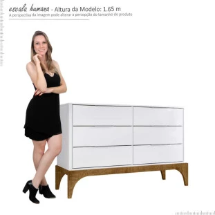 Cômoda Baixa Quarto 6 Gavetas Amalfi Lukaliam Branco/Canela