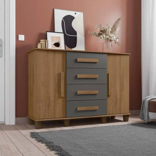Cômoda Com Sapateira Grande 4 Gavetas 136cm Barcelona RV Móveis Cinamomo/Grafite