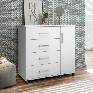 Cômoda Pequena 103cm Com Sapateira 4 Gavetas Belle Lukaliam Branco