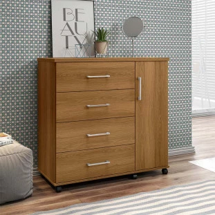 Cômoda Pequena 103cm Com Sapateira 4 Gavetas Belle Lukaliam Freijo