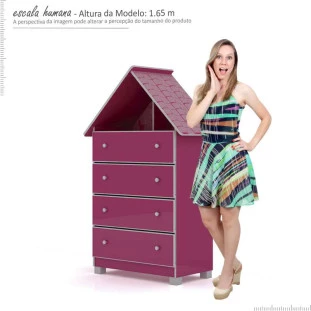 Cômoda Casinha Infantil Menina 4G Gelius Pink Plock