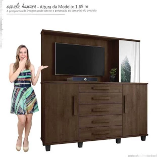 Cômoda com Painel Para TV 42 Polegadas Espelho 183cm Estrela RV Móveis Noce