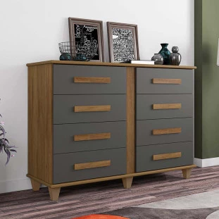 Cômoda Grande 8 Gavetas 136cm Georgia RV Móveis Cinamomo/Grafite