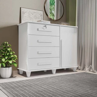 Cômoda com Sapateira 120cm 4 Gavetas Quarto Grécia RV Móveis Branco