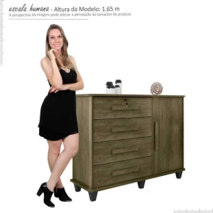 Cômoda com Sapateira 4 Gavetas Grécia RV Móveis Imbuia