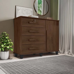 Cômoda com Sapateira 120cm 4 Gavetas Quarto Grécia RV Móveis Noce