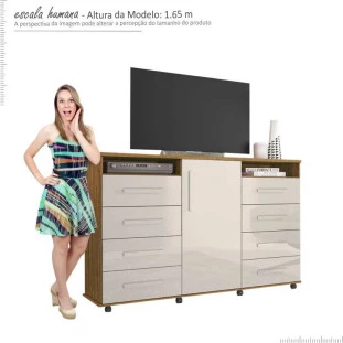 Cômoda Grande Organizadora 8G Ipanema Lukaliam Amêndoa/Off White