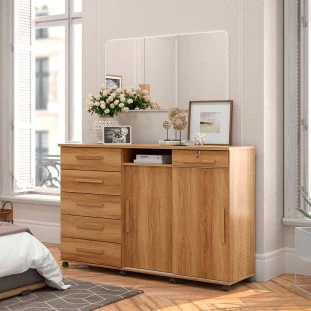 Cômoda Grande Portas de Correr Espelho 176cm Max New Lukaliam Freijo
