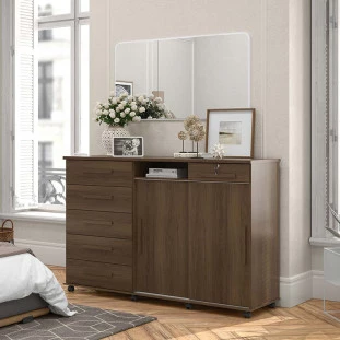 Cômoda Grande Portas de Correr Espelho 176cm Max New Lukaliam Imbuia