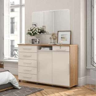 Cômoda Grande Organizadora 176cm Max New Lukaliam Off White/Amêndoa