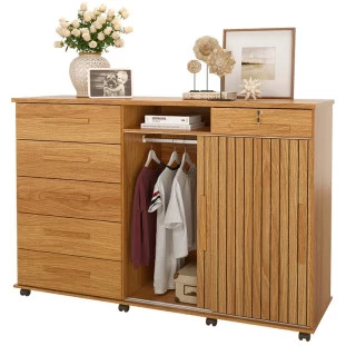 Cômoda Grande Portas de Correr Espelho 176cm Max New Lukaliam Freijo Ripado 3D
