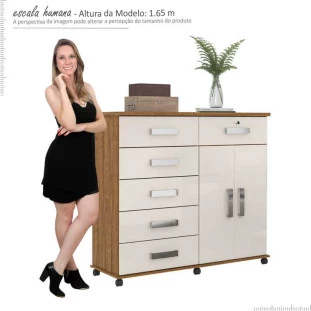 Cômoda Sapateira 6 Gavetas Sapateira Platina Lukaliam Amêndoa/Off White