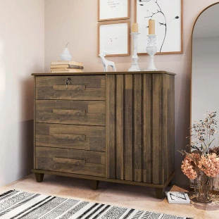 Cômoda com Sapateira 4 Gavetas 120cm Grécia RV Móveis Amadeirado Ripado