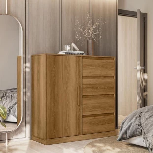 Cômoda Compacta 4 Gavetas Sapateira Rodízios Vênus Lukaliam Freijo