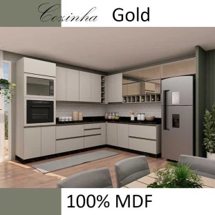 Módulo Armário Aéreo 68x100 Canto Reto Direito 100% MDF Cozinha Modulada Gold Robel Fendi/Fendi
