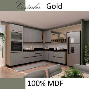 Módulo Balcão 60cm 3 Gavetas 100% MDF Cozinha Modulada Gold Robel Hanover/Cinza