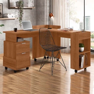 Mesa em L Para Escritório Quarto Computador 138x144cm Alessa Lukaliam Jequitiba