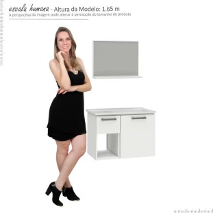 Conjunto Para Banheiro Aço Gabinete com Espelho Açai 60 Cozimax Branco