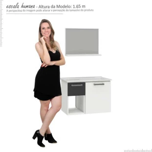 Conjunto Para Banheiro Aço Gabinete com Espelho Açai 60 Cozimax Branco/Preto