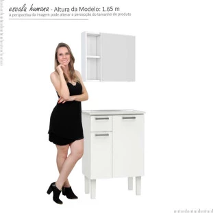 Conjunto Para Banheiro Aço Araça 60 Espelho Ameixa Cozimax Branco