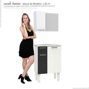 Conjunto Para Banheiro Aço Araça 60 Espelho Romã Cozimax Branco/Preto