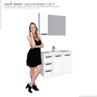 Conjunto Para Banheiro Aço Gabinete Damasco 80 Suspenso Com Espelho Cozimax Branco