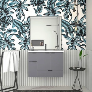 Gabinete Para Banheiro Madeira Orquídea 80 Com Lavatório Cozimax Cinza