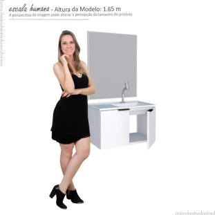 Conjunto Para Banheiro Aço Gabinete Parati 60 Com Lavatório e Espelho Bisotê Cozimax Branco