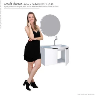 Conjunto Para Banheiro Aço Gabinete Parati 60 Com Lavatório e Espelho Luna Cozimax Branco