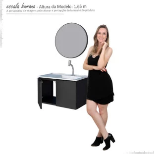 Conjunto Para Banheiro Aço Gabinete Parati 60 Com Lavatório e Espelho Luna Preto