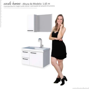 Conjunto Para Banheiro Aço Gabinete e Espelho Romã 60 Cozimax Branco