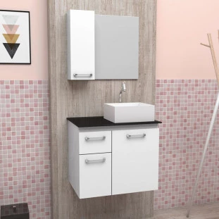 Gabinete Para Banheiro Aço Figo 60 com Cuba Prisma Cozimax Branco