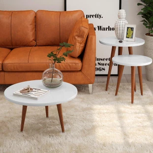 Conjunto com 3 Mesas Apoio Lateral e Centro Redonda Legs Patrimar Branco