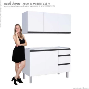 Cozinha Completa Gabinete Para Pia e Armário Aéreo Gaia 140cm Cozimax Branco 
