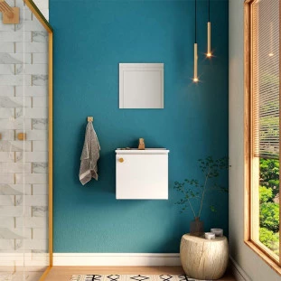 Conjunto Gabinete Para Banheiro Aço com Espelho Amêndoa 40 Cozimax Branco