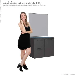 Conjunto Banheiro Aço Gabinete Osiris 60 Com Espelho Gaia e Cuba Cuia Branca Cozimax Preto