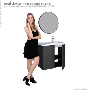 Conjunto Banheiro Aço Gabinete Umbu 60 Lavatório Com Espelho Luna Cozimax Preto