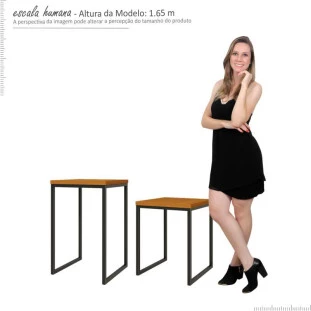 Conjunto de Mesas Lateral e Apoio Para Sala 40x40 Iron EAX Móveis Cedro 