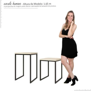 Conjunto de Mesas Lateral e Apoio Para Sala 40x40 Iron EAX Móveis Off White
