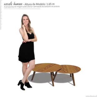 Conjunto Com 2 Mesas de Centro Redonda Classic Imcal Freijó