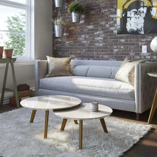 Conjunto Com 2 Mesas de Centro Redonda Classic Imcal Off White