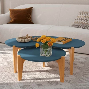 Conjunto de Mesa de Centro Florida 105cm e 55cm Lukaliam Azul Lord/Freijo