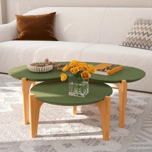 Conjunto de Mesa de Centro Florida 105cm e 55cm Lukaliam Verde Floresta/Freijo