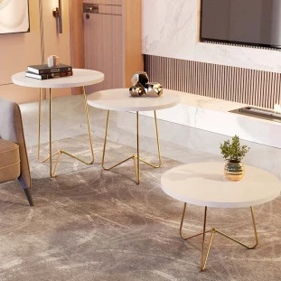 Conjunto de Mesas Para Sala 8004 8005 8006 JB Bechara Pérola/Dourado