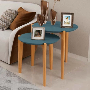 Conjunto de Mesa Lateral Florida 50cm e 60cm Lukaliam Azul Lord/Freijo
