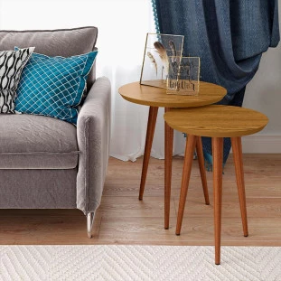 Conjunto com 2 Mesas de Apoio e Lateral Redonda Luna Patrimar Cumaru