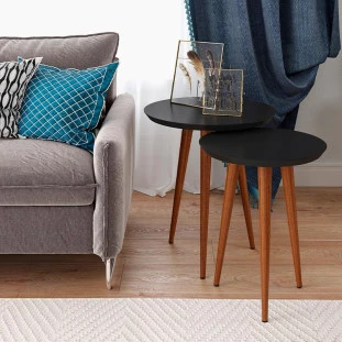Conjunto com 2 Mesas de Apoio e Lateral Redonda Luna Patrimar Preto
