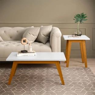 Conjunto Mesa Lateral e Mesa de Centro Prism Patrimar Branco