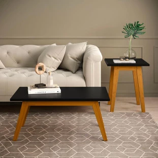 Conjunto Mesa Lateral e Mesa de Centro Prism Patrimar Preto