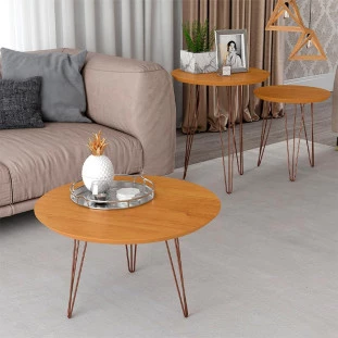 Conjunto de 3 Mesas Centro Apoio Lateral Evolution Patrimar Cinamomo